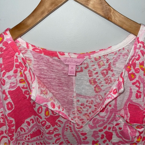 Lilly Pulitzer Shirt Women's Size Medium Hot Coral Trunk in Love Linen Duval Top - Picture 6 of 7